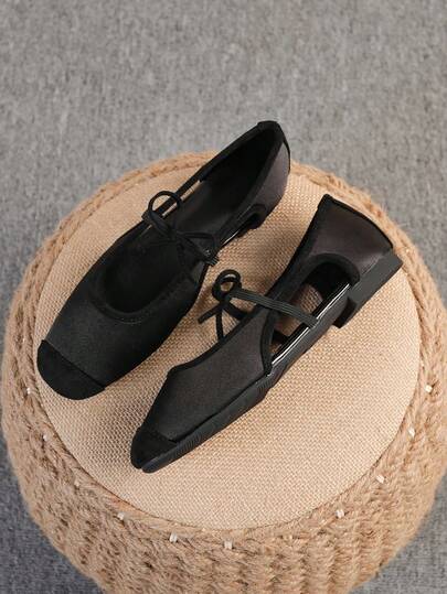 Damesballerina's, modieuze instappers met vierkante neus en zachte zool, veelzijdige platte schoenen, zwarte platte loafers met strik, maat valt groot