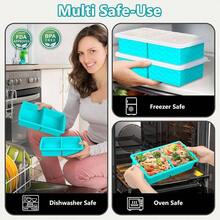 Silicone Freezer Tray With Lid - 2 Cup Soup Freezer Container Molds - Extra Large Ice Cube Tray - Silicone Freezer Food Molds For Freezing Storing Soup, Sauce, Broth, Leftovers(2 Pack - 水藍色 - 查看 8