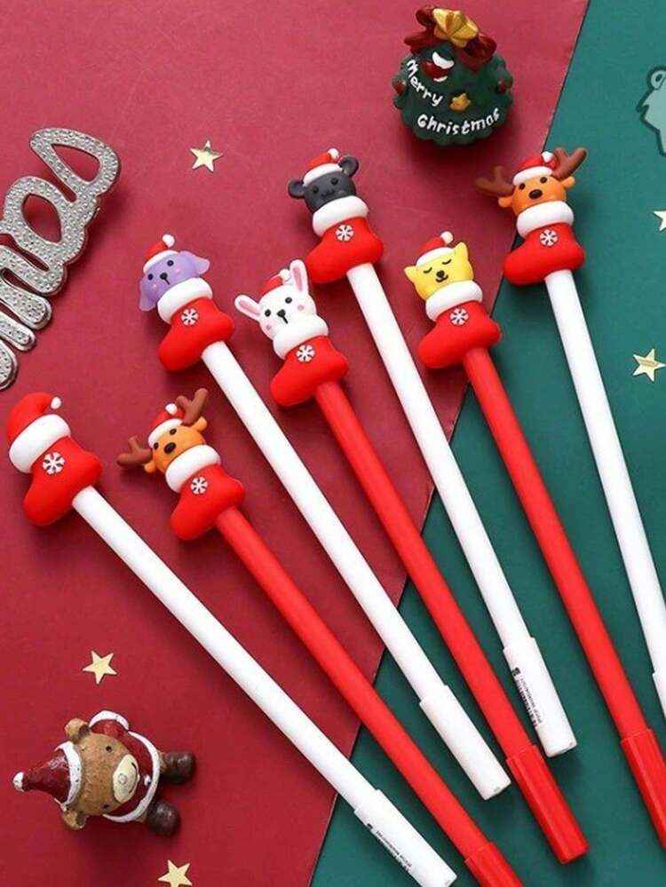 10 支圣诞节凝胶笔，各式圣诞派对主题卡通设计中性笔，可爱的圣诞老人麋鹿雪人圣诞树圣诞袜笔，非常适合派对礼物、课堂奖励、办公用品、送给朋友的有趣礼物、办公用品文具 - 彩色 - 查看 5