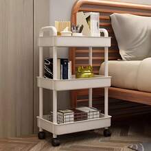 4/3-Tier White Plastic Rolling Storage Trolley, 99x37x26cm Mobile Shelf With 360° Lockable Wheels, Slim Organizer For Kitchen Bathroom Narrow Spaces - 彩色 - 查看 3