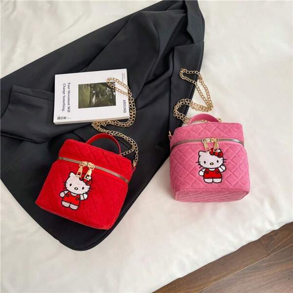Sanrio Hello Kitty Bag Cosmetic Toiletries Bag Small Diamond Chain Messenger Bag Hand-Held Shoulder Box Bag
