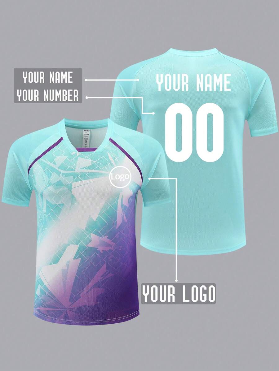 Customized Football Jersey With Logo, Name And Number, Unisex Sports T-Shirt Suitable For Football, Badminton And Volleyball, Spring/Summer - Mint Green - View 1