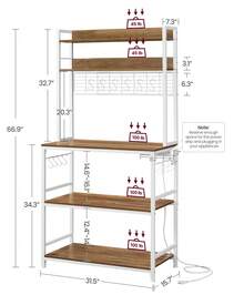 VASAGLE Hutch Bakers Rack With Power Outlet, 14 Hooks Microwave Stand, Adjustable Coffee Bar With Metal Wire Panel, Kitchen Storage Shelf, 15.7 X 31.5 X 66.9 Inches - US B Type Plug(110-127V) - View 6
