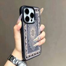 1pc Vintage Blue & Black Floral Pattern Full Screen TPU Phone Case Suitable For Apple/ Phones - Black - View 5