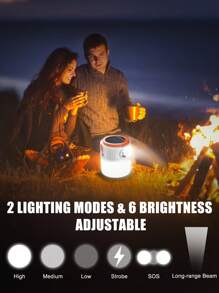 1pc/2pcs Solar Led Camping Light,Solar Powered Portable Rechargeable Camping Lanterns, Outdoor Lighting Lamp With Mobile Phone Charging Function,Multi-Functional Emergency Lamp - Phone Charger Handled LED Tent Light