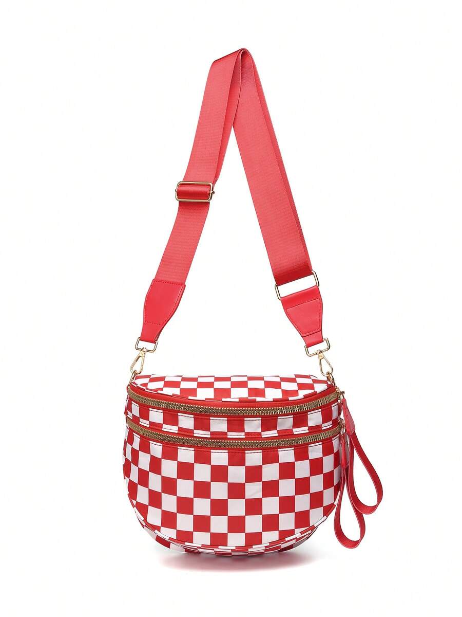 Classic Checkered Design Crossbody Bag–Matches Diverse Styles For Outings, Commutes & Leisure Time  Ample Space For Daily Errands, Casual Outings & Travel Adventures - Kẻ caro đỏ - Xem 1