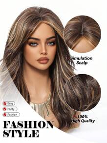 20英寸长波浪棕色渐变合成假发，中分金色卷发，适合女性日常、派对、角色扮演、度假、家庭聚会、母亲节、万圣节、圣诞节等场合佩戴，也可作为礼物送给女朋友。 - 挑染棕色 - 查看 9