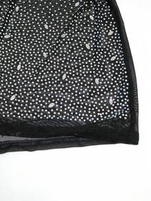 Summer Fashion Sexy Net Mesh See-Through Rhinestoned Long Sleeve Skinny Romper - Black - View 5