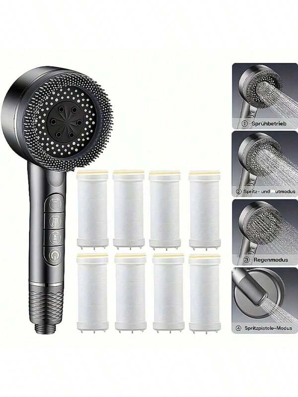 1pc Handheld High Pressure Shower Head With Super Strong Spray, Comes With 8pcs Imported Filter / Easy To Install, No Electricity Required, Suitable For Home Use, Bathroom Accessories | Practical Bathroom Supplies | Eye-Catching Shower Head, Shower Head And Hose Bathroom Accessories Bathroom Tools