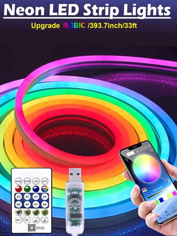 5V RGBIC 10M/33FT neonstripverlichting 1M 2M 3M 5M USB waterdichte flexibele linttape neonverlichting met Bluetooth-afstandsbediening voor huisdecoratie