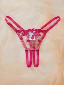 Conjunto de lencería seductora que incluye: Sujetador bordado sexy con decoración de cadena dorada y copas huecas, emparejado con bragas de entrepierna abierta. Conjunto de ropa de dormir sexy para mujer, lencería sexy para mujer, bragas para mujer, conjunto de ropa de dormir sexy para mujer, prendas sexy para mujer, conjunto de lencería sexy, conjunto de lencería para mujer, conjunto para mujer, transpirable - Rosa Fucsia - Ver 7