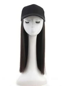 Baseball Cap With Hair Extensions For Women Adjustable Hat With Synthetic Wigs Attached Long Straight Hair Black Baseball Cap Suitable For Daily Wear By Women And Gatherings - Multicolor - View 11