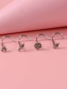 4 Cái/bộ Kim Cương Giả Trang Trí Mũi Bông Inox Phổ Biến Xuyên Cơ Thể Món Quà Trang Sức Dành Cho Nữ & Nam - Vàng - Xem 9