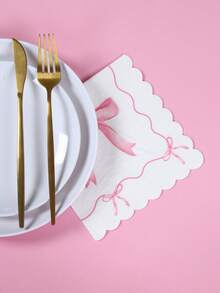 16张白色背景蝴蝶结蕾丝一次性纸巾，适合婴儿派对，优雅粉色蝴蝶结图案，可用于性别揭晓派对餐桌装饰、婴儿生日派对装饰、一周岁生日派对粉色蝴蝶结图案一次性装饰餐巾、派对餐桌中心装饰餐巾、婴儿派对装饰、婴儿派对回礼、性别揭晓派对装饰 - 白底蝴蝶結花邊 - 查看 4
