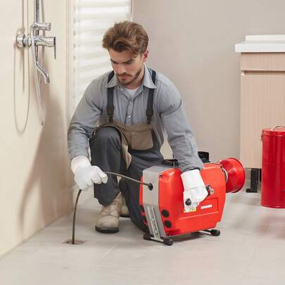 Sectional Drain Cleaner Machine 120FT X 7/8 Inch, 420W Electric Sewer Snake Auger Manual Feed - With 6 Cutters, 3 Steel Cables & CW/CCW Control For 1.9" To 6" Pipes