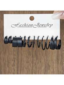 12 件套黑色耳环套装，含仿珍珠耳环，跨境新款 - 黑色 - 查看 3