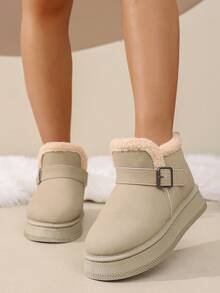 2025 Winter New Fashion Thick Fur Lining Snap Closure Plush Thick Sole Snow Boots, Warm, Anti-Slip, Suitable For Outdoor, Plus Size Mid-Calf Turnover Fur Snow Boots