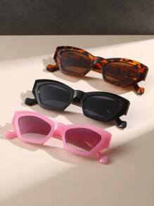 1/3/4副男女通用韩版时尚黑色猫眼多边形百搭太阳镜，适合优雅着装、旅行、运动、驾驶、节日、海滩、音乐节、郊游、夏季配饰、度假、家庭出游、高尔夫、徒步旅行、街头风格、运动、派对、户外活动、假日 - 彩色 - 查看 16