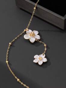 1 chiếc vòng cổ mặt dây chuyền hình hoa 5 cánh màu trắng thanh lịch thủ công dành cho nữ (Không có hộp quà tặng. Do cắt thủ công, số lượng hạt trên dây chuyền có thể thay đổi, nhưng chiều dài cuối cùng vẫn giữ nguyên) - trắng - Xem 4