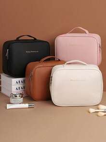 1pc Large Capacity Multi-Layer Compartment PU Waterproof Zipper Makeup Bag, Handheld Large Capacity PU Waterproof Makeup Case, Detachable Multi-Layer Makeup Organizer, Detachable Makeup Brush Bag, Portable Travel Lipstick Storage Bag, Toiletry Bag, Cosmetics & Skincare Storage Organizer, Suitable For Travel - Multicolor - View 1