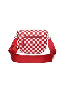 Classic Checkered Design Crossbody Bag–Matches Diverse Styles For Outings, Commutes & Leisure Time  Ample Space For Daily Errands, Casual Outings & Travel Adventures - Kẻ caro đỏ - Xem 2