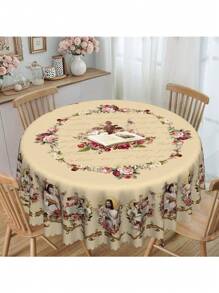 1 pieza Mantel de Pascua de primavera, con estampado de cordero y flores, en estilo rústico vintage, disponible en tamaños redondo y rectangular, adecuado para primavera/verano, hogar, cocina, comedor, patio, uso interior/exterior para las festividades de Pascua, es una gran idea de regalo