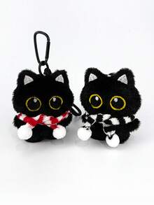 1pc Big-Eyed Black Cat Plush Pendant Cute Black Kitten Keychain Cute White Plush Kitten Bag Keychain Ornaments Student Backpack Pendant Cute Plush Pendant Schoolbag Pendant Car Keychain Cartoon Keychain, Keychain Ornaments Small Pendant Couple Keychain Boys And Girls Gifts, Friends Gifts, Event Souvenirs. - Multicolor - View 1