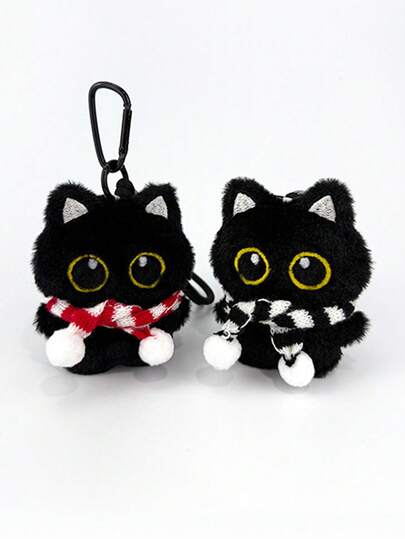 1pc Big-Eyed Black Cat Plush Pendant Cute Black Kitten Keychain Cute White Plush Kitten Bag Keychain Ornaments Student Backpack Pendant Cute Plush Pendant Schoolbag Pendant Car Keychain Cartoon Keychain, Keychain Ornaments Small Pendant Couple Keychain Boys And Girls Gifts, Friends Gifts, Event Souvenirs.