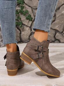 2025新款粗跟切尔西短靴，侧拉链短靴，秋冬低跟/中跟鞋，经典学院风短靴，百搭女式短靴，时尚女靴 - 棕色 - 查看 2