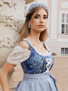 ii 女士巴伐利亚啤酒节服装传统连衣裙经典露肩短袖蕾丝上衣，万圣节 - 白色 - 查看 2