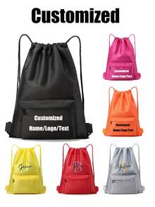 Customizable Name Drawstring Backpack - Personalized DIY Letters/Logo/Patterns, Soft Shell With Fitness Pockets, Adjustable Drawstring Closure,Sports Bag, Swimming Bag, Gym Bag, After School Club Bag Multi-Functional