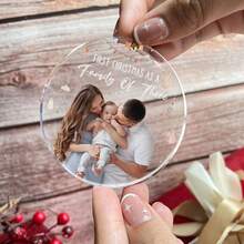 Baby First Christmas As A Family Of Three - Personalized Photo Acrylic Ornament - Multicolor - View 2