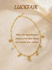 1 chiếc vòng cổ mặt dây chuyền chữ cái đầu mạ vàng 14K dành cho nữ, vòng cổ chữ cái vỏ sò có thể điều chỉnh độ dài dây chuyền, chất liệu không gây dị ứng, thích hợp đeo cả ngày, món quà tuyệt vời cho mẹ, vợ, chị gái hoặc bạn bè vào ngày sinh nhật, kỷ niệm, Giáng sinh - Dây chuyền chữ sao biển - Xem 8