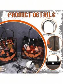 1/3 件万圣节派对礼品袋 - 透明 PVC 礼品袋，黑色手柄，万圣节派对专用鬼脸南瓜设计，易于清洁的派对装饰，万圣节配饰，橙色南瓜设计，结实的提手袋 - 彩色 - 查看 5