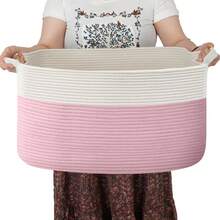 Inwagui Laundry Basket Large Woven Blanket Basket, Clothes Laundry Hamper 19" X 13.4" X 11" Storage Baskets For Organizing, Rectangle Rope Toy Basket For Living Room, Bedroom, Valentine's Day Basket - Multicolor - View 19