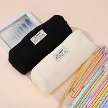 Estuche de lápices de lienzo de capa única, bolsa de papelería de gran capacidad, diseño minimalista de animales, adecuado para estudiantes de secundaria