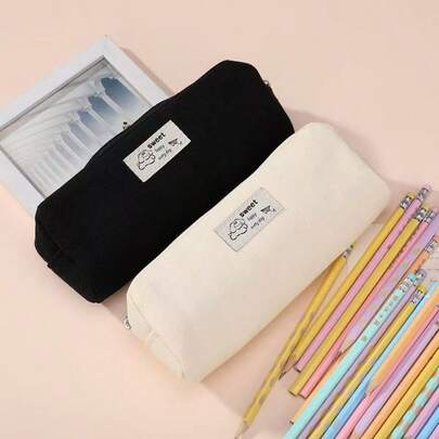 单层帆布铅笔盒大容量文具袋简约动物图案适合中学生