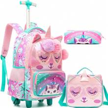 3PCS Girls Rolling Backpack With Wheels For Kids 3D Animal School Roller Backpack,Carry On Travel Luggage With Lunch Bag And Pencil Case For Girls Ages 5-12 - Multicolor Girls Trolley School Bag - View 13