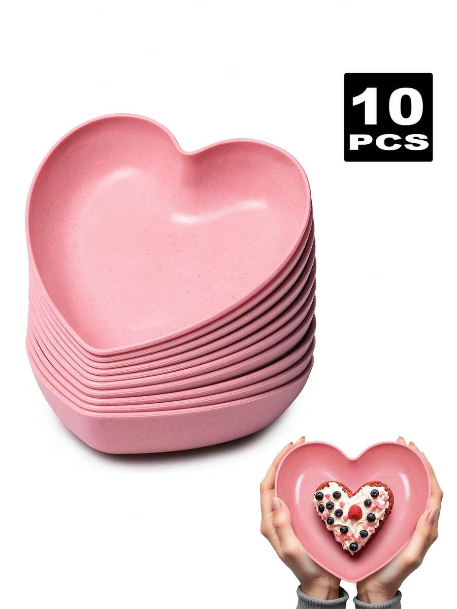 1/5/10pcs Heart-Shaped Plastic Plates/Trays, Suitable For Serving Fruits And Snacks, Ideal For Valentine's Day, Birthday, Bridal Shower And Other Occasions - 粉色 - 查看 1