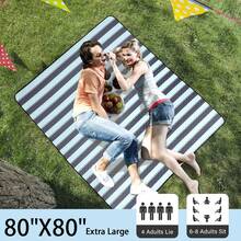 Manta de picnic para exteriores, extragrande, 80 x 80 pulgadas, impermeable, plegable, portátil, con correa de transporte, para tapete de playa - gris&verde - Ver 7