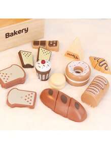 蒙特梭利木制模拟厨房玩具套装 - 6件套切菜玩具，含面包、水果、蔬菜、刀具和蒸锅，适合3-14岁儿童