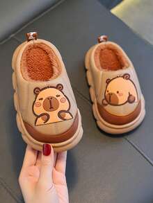 1 Pair Children's Slippers, Plush Indoor Home Slippers For Boys And Girls, Autumn/Winter - Coffee Brown - View 3