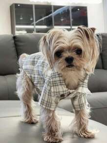 Spring Summer Pet Dog & Cat Plaid Shirt Clothes, Fashionable Cute Outfit For Medium & Small Dogs