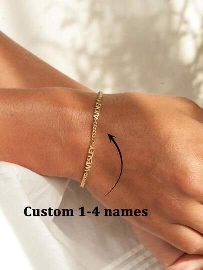 Customize Multi-Brand Bracelets With Personalized 1-4 Names Curb Bracelets, Children's Name Bracelets, Couple's Name Bracelets,Personalized Stainless Steel Adjustable Charm Bracelet, Custom Gold Brand Jewelry Couple Memorial Gift Birthday Gift , Stylish, Fall Fashion, Vintage, Unisex, Simple, Casual, Hipster Custom, Personalized