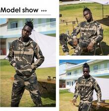 Mens 2 Piece Casual Tracksuits Camo Hoodie Jogging Sweatpants Suit, Activewear - Khaki#105 - View 5