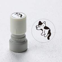 1 件可爱猫咪图案圆形白色墨水印章，自动出墨，适合学生涂鸦文具、节日派对生日礼物