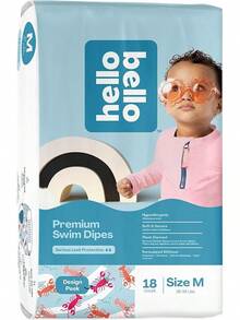 Hello Bello Pañales de natación de alta calidad, hipoalergénicos y ecológicos, desechables, para bebés y niños, talla L, tamaño 6, diseño de perezosos de natación, 17 unidades - M (18 unidades) - Ver 10
