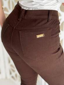 Flare Jeans Long High Waist Simple Casual Denim Zipper Pocket Button Evening Holiday Daily Autumn Winter - 咖啡棕 - 查看 3