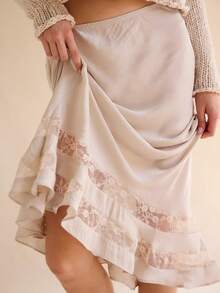 Women's Midi Skirt Elastic  Low Waisted A Line Swing Lace Ruffle Hemline Elegant Beach Vacation Summer Long Skirts - 白色 - 查看 2