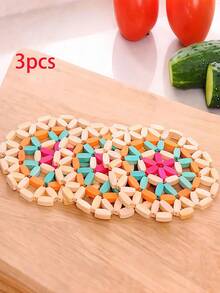 3/6/9pcs Heat Resistant Bamboo Coasters, Random Color, Heatproof Placemats For Home, Kitchen, Dining Table, Tableware, Kitchen Accessories - Multicolor - View 8